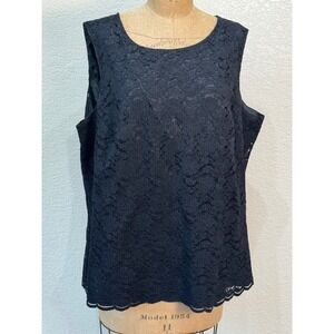 Karen Scott II Black Floral Lace Sleeveless Blouse Top 3X RN 13711